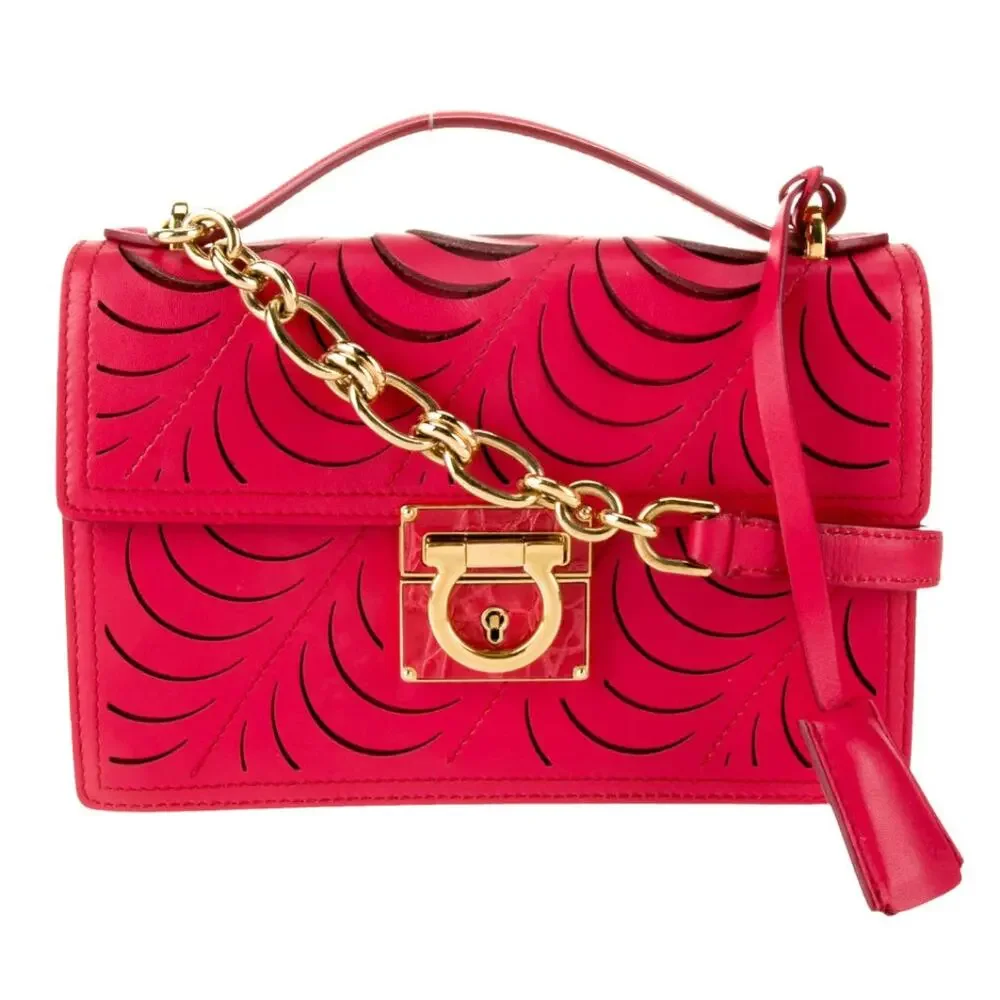 Salvatore‎ Ferragamo Bag Crossbody Shoulder Gancini Top Handle Red Leather Purse